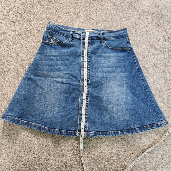 MOTHER Miranda Snap Down Mini Flare Skirt Denim Jean Size 27 - Picture 8 of 13